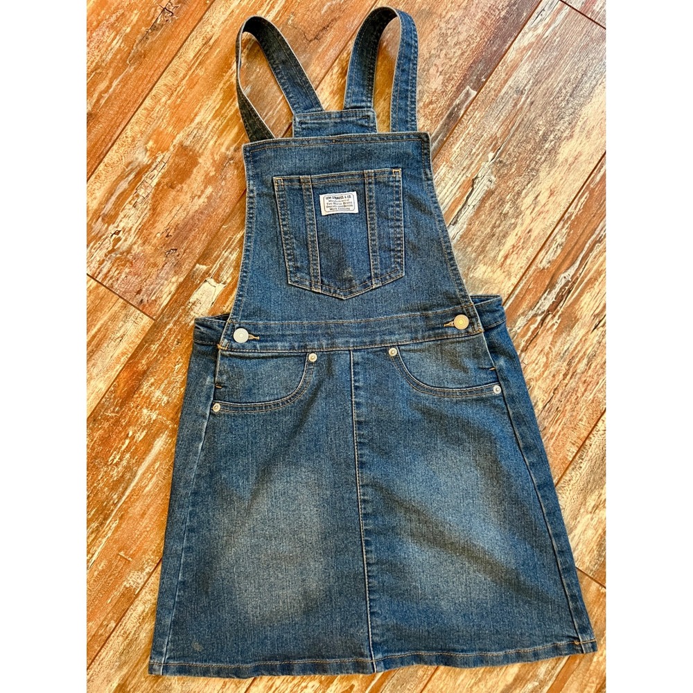 Levis Kids Denim Overall Pinafore Dress Medium Wash Blue Size M 10/12